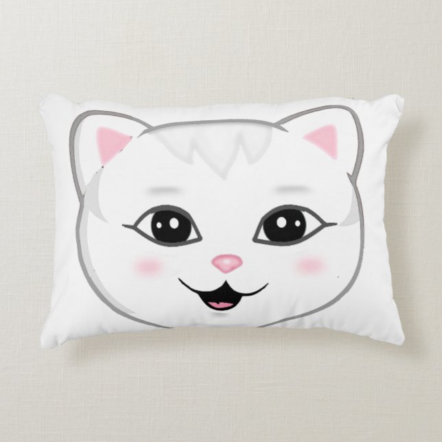 Niedlich Happy White Cat Face Dekokissen (Vorderseite)