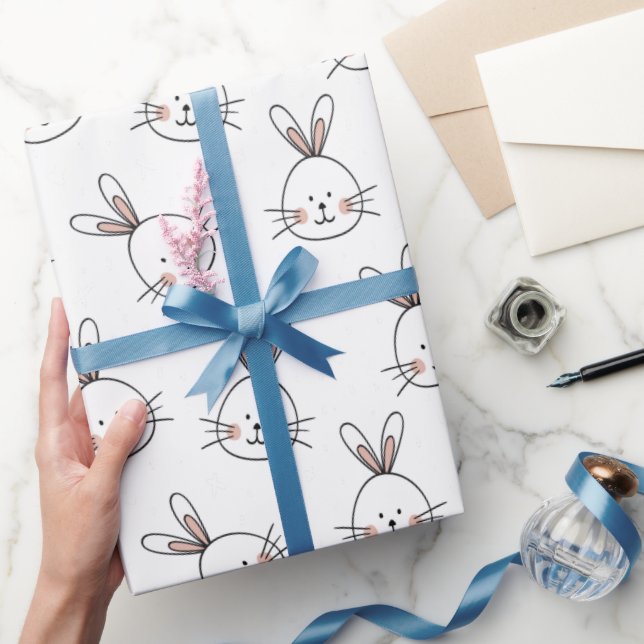 Niedlich Happy White Oaster Bunny Pattern Geschenkpapier (Schenken)