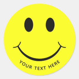 Niedlich Happy Yellow Face Add Text | Unten Runder Aufkleber