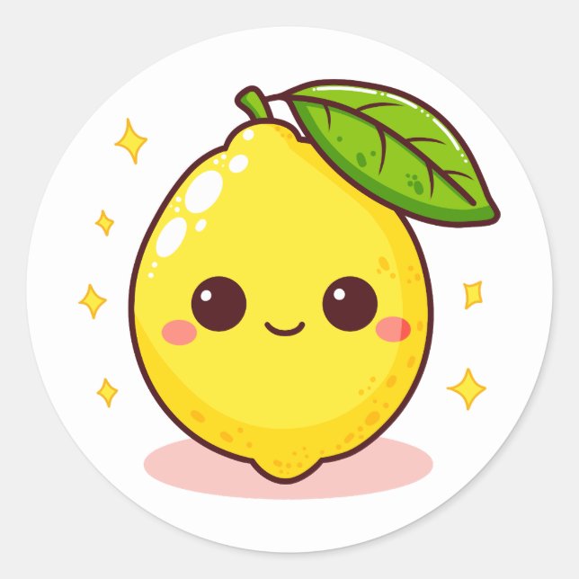 Niedlich Happy Yellow Lemon Runder Aufkleber (Vorderseite)