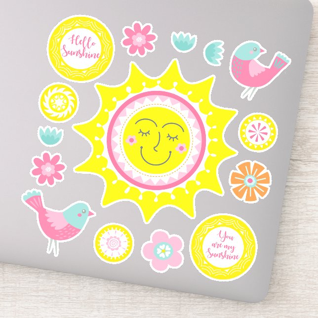 Niedlich Happy Yellow Sunshine Aufkleber (Detail)