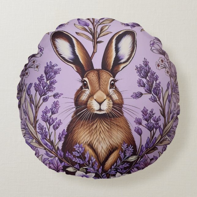 Niedlich Hare with Lavender William Morris Inspiri Rundes Kissen (Vorderseite)