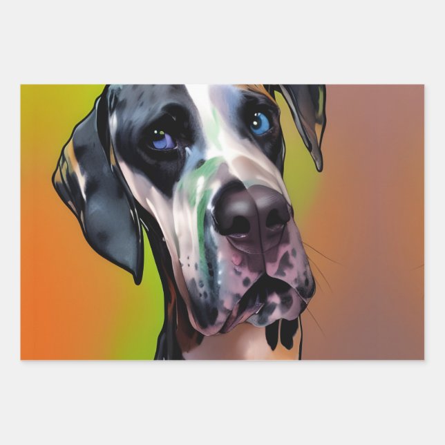 Niedlich Harlequin Great Dane Geschenkpapier Set (Vorderseite)