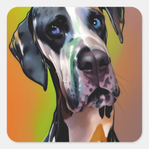 Niedlich Harlequin Great Dane Quadratischer Aufkleber