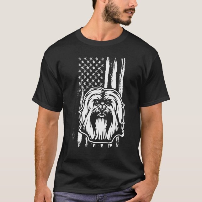Niedlich Havanese Dog American Flag USA Welpe T-Shirt (Vorderseite)