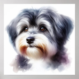 Niedlich Havanese Dog Portrait in Watercolor Poster