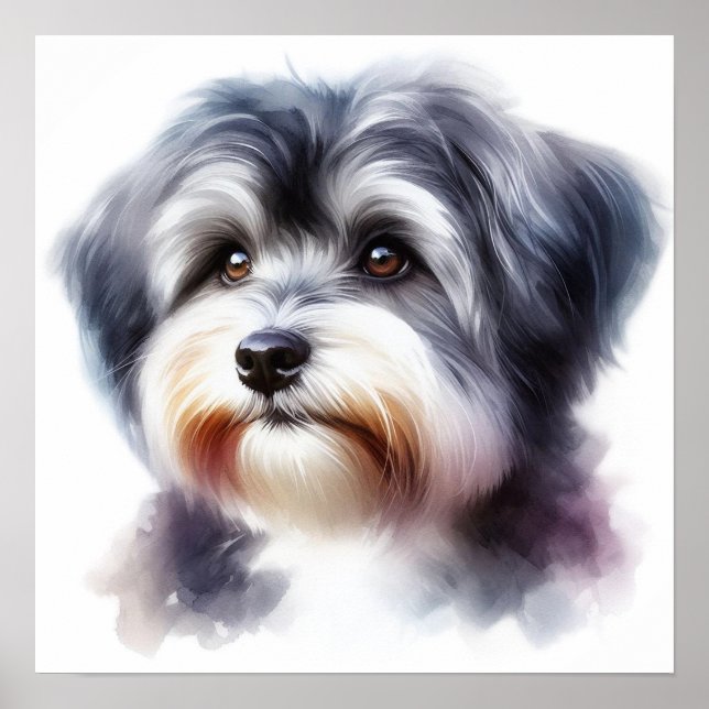 Niedlich Havanese Dog Portrait in Watercolor Poster (Vorne)