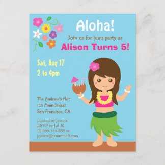 Niedlich Hawaii Hula Girl Luau Geburtstagsparty Einladung