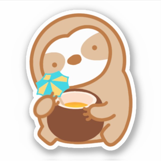 Niedlich Hawaiian Coconut Drink Sloth Aufkleber (Vorderseite)