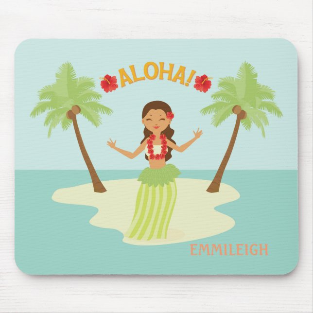 Niedlich Hawaiian Hula Girl Luau Aloha Mousepad (Vorne)