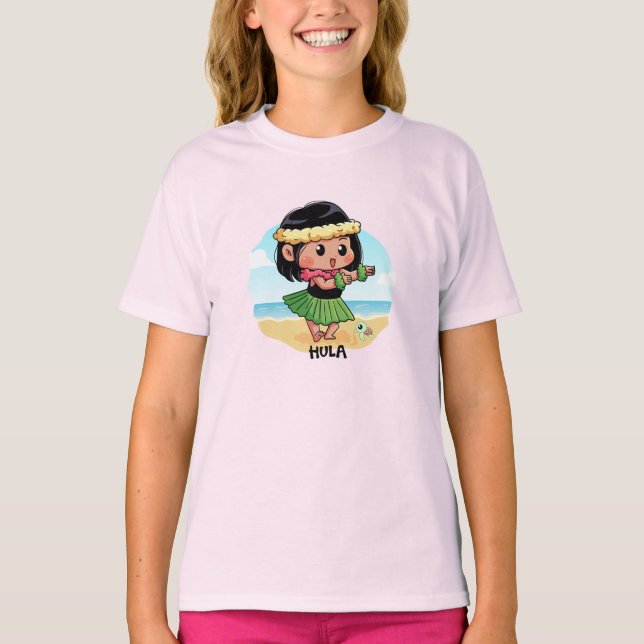 Niedlich Hawaiian Hula Girl T-Shirt (Vorderseite)