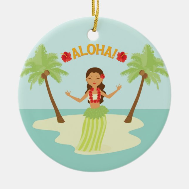 Niedlich Hawaiian Luau Hula Girl Ornament (Vorne)