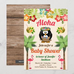 Niedlich Hawaiian Penguin Luau Kinderdusche Einlad Einladung