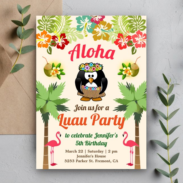 Niedlich Hawaiianpinguin | Luau Birthday Party Ein Einladung (Von Creator hochgeladen)