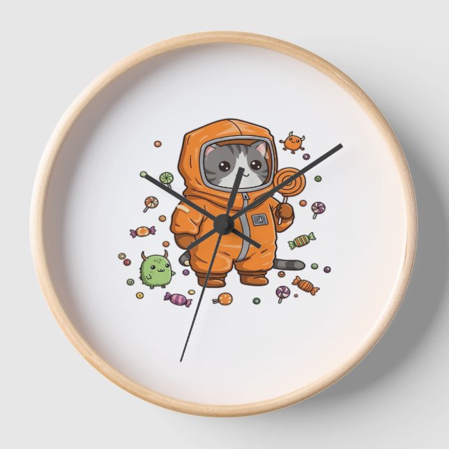 Niedlich Hazmat Cat Halloween Candy Monster Fun Ov Uhr (Vorderseite)