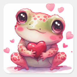 Niedlich Heart Frog Valentine Quadratischer Aufkleber