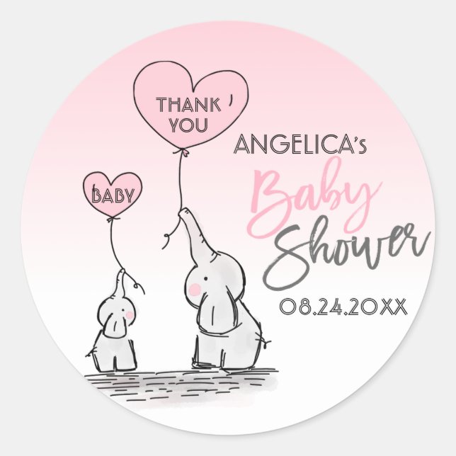 Niedlich Heart Girl Pink Elephant Mommy & Baby Dus Runder Aufkleber (Vorderseite)