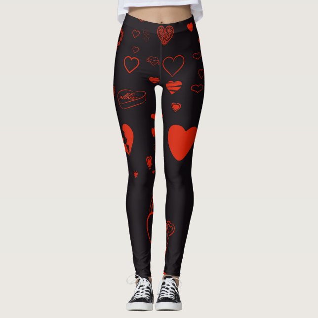 Niedlich Heart Modern Red Leggings (Vorderseite)