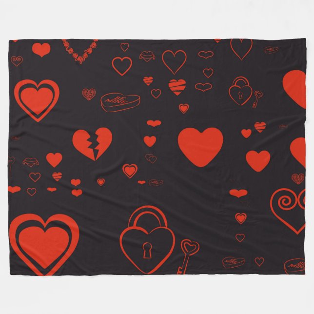 Niedlich Heart Modern Red Pattern Fleecedecke (Vorderseite (Horizontal))