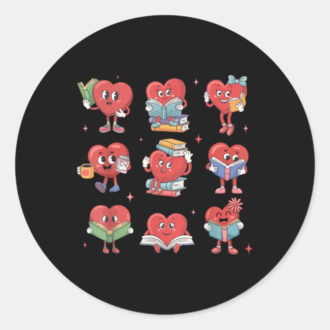 Niedlich Heart Reading Book Nerd Bookworine Valent Runder Aufkleber (Vorderseite)