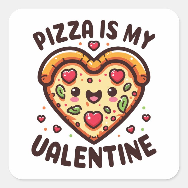 Niedlich Heart Shaped Pizza Valentinstag Pizza Quadratischer Aufkleber (Vorderseite)