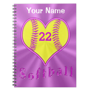 Niedlich Heart Shaped Softball Notebook Personalis Notizblock