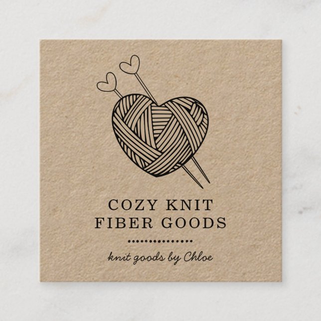 Niedlich Heart Shaped Yarn Handmade Strick Goods K Quadratische Visitenkarte (Vorderseite)