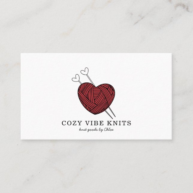 Niedlich Heart Shaped Yarn Handmade Strick Goods Visitenkarte (Vorderseite)
