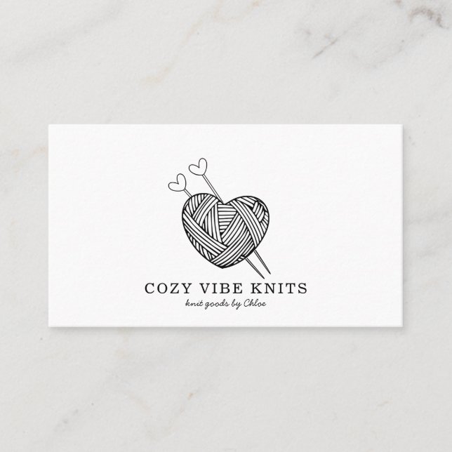Niedlich Heart Shaped Yarn Handmade Strick Goods Visitenkarte (Vorderseite)