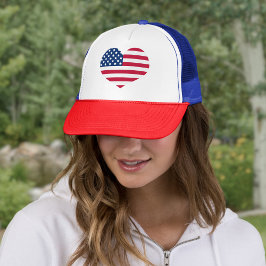 Niedlich Heart USA Flag Patriotic Red White and Bl Truckerkappe