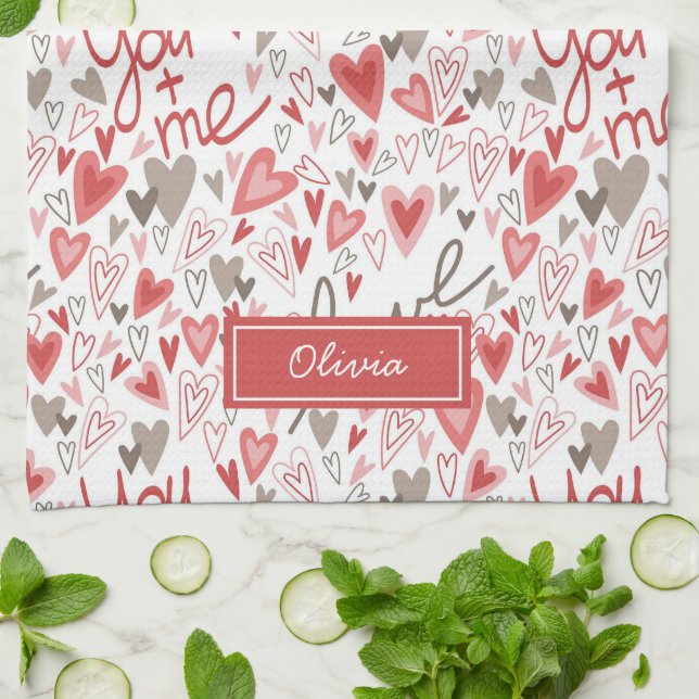 Niedlich Hearts Boho Valentines Muster Geschirrtuch (Gefaltet)
