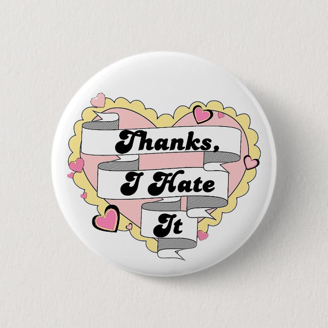 Niedlich Hearts Gelbe Spitzen und Rosa Danke, ich  Button (Vorderseite)