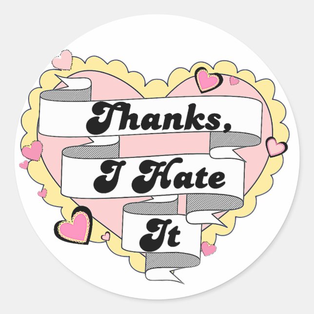 Niedlich Hearts Gelbe Spitzen und Rosa Danke, ich  Runder Aufkleber (Vorderseite)