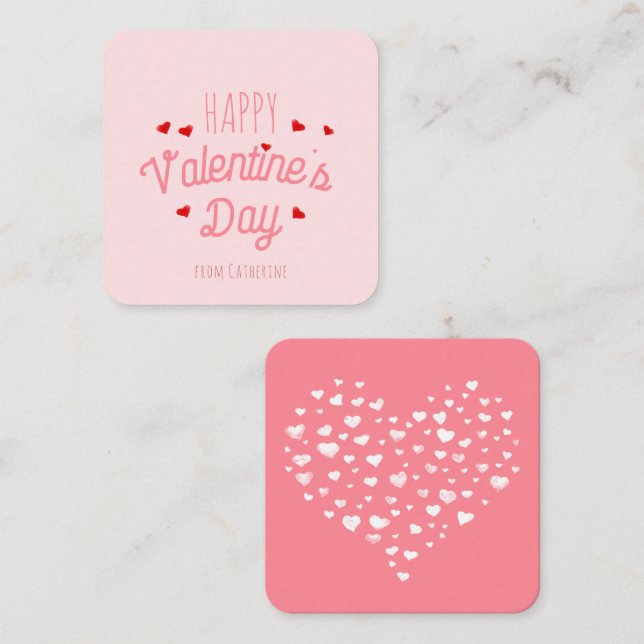 Niedlich Hearts Happy Valentine's Day Pink Mitteilungskarte (Vorne/Hinten)