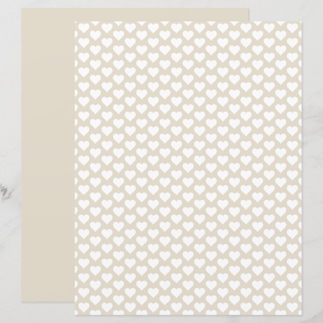Niedlich Hearts Pattern Earthy Beige Scrapbook Pap (Vorne/Hinten)