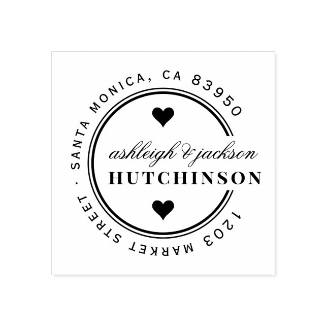 Niedlich Hearts Round Wedding Rücksendeadresse Gummistempel (Prägung)