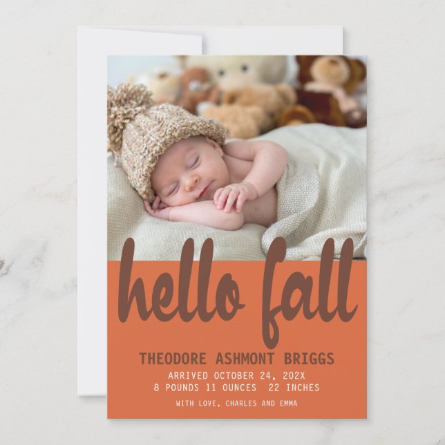 Niedlich Hello Herbst Herbst Baby Birth Foto Ankündigung (Vorderseite)