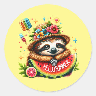Niedlich hello Summer sloth Runder Aufkleber