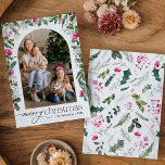 Niedlich Hellrosa Botanische Vegetation Arch 1 Fot Feiertagskarte<br><div class="desc">Diese Kollektion besticht durch leuchtend rosa Aquarellen,  Beeren und Wintergrün mit moderner und eleganter Typografie,  die im Winter mit botanischen Mustern geschmückt ist.</div>