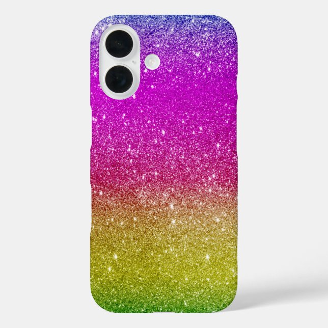 Niedlich-Hellrosa-Magenta-Regenbogen-Glitzer iPhone 16 Hülle (Rückseite)