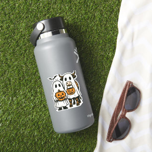 Niedlich Herbst Highland Cow Ghost Halloween 2 Aufkleber