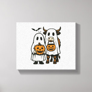 Niedlich Herbst Highland Cow Ghost Halloween Leinwanddruck