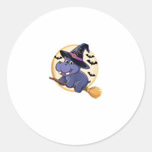 Niedlich Hexe Hippo Moo Deng Halloween Broom Ride Runder Aufkleber