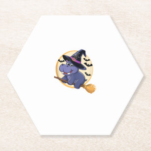 Niedlich Hexe Hippo Moo Deng Halloween Broom Ride Untersetzer