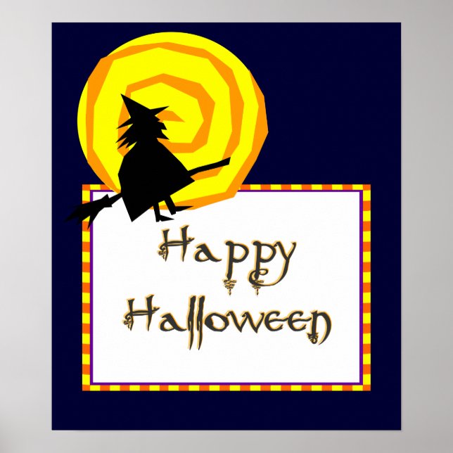 Niedlich Hexe Wirbel Moon Happy Halloween Poster (Vorne)