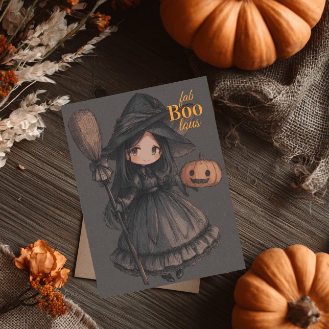 Niedlich Hexenmädchen ihr Broom & Pumpkin Kids Hal Postkarte (Von Creator hochgeladen)