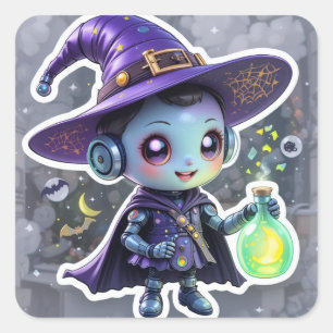 Niedlich Hexenrobot Sticker Magisches Halloween-Fa