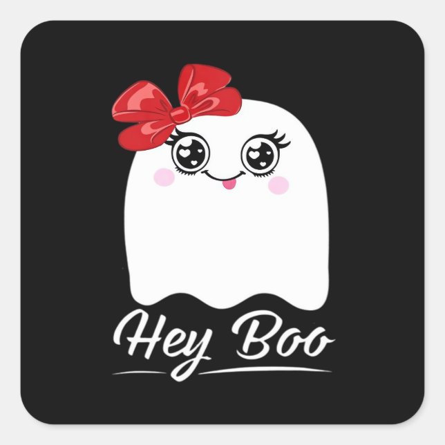 Niedlich Hey Boo Halloween Quadratischer Aufkleber (Vorderseite)