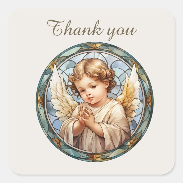 Niedlich Himmlisch Danke, Angel religiös Quadratischer Aufkleber (Vorderseite)