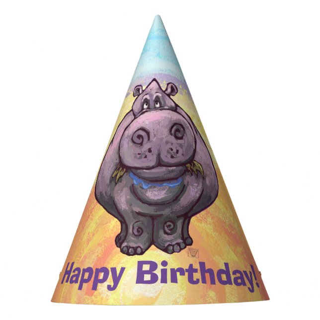 Niedlich Hippo Happy Birthday Partyhütchen (Vorderseite)